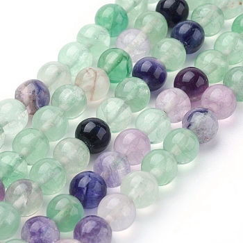 Natural Fluorite Beads Strands, Grade AB, Round, 8mm, Hole: 1mm