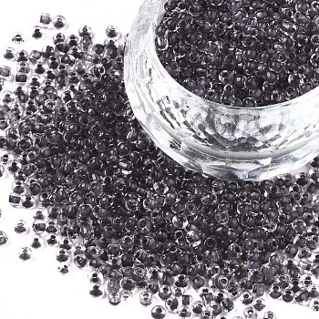 12/0 Glass Seed Beads, Transparent Inside Colours, Round Hole, Round, Gray, 12/0, 2~2.5x1.5~2mm, Hole: 0.8mm, about 3333pcs/50g