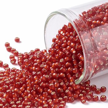 TOHO Round Seed Beads, Japanese Seed Beads, (25CF) Silver Lined Frost Ruby, 11/0, 2.2mm, Hole: 0.8mm, about 1110pcs/10g