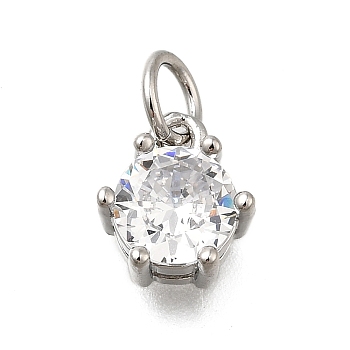 Brass Pave Cubic Zirconia Pendants, Round Charms, With Jump Ring, Long-Lasting Plated, Lead Free & Cadmium Free, Rack Plating, Real 18K Gold Plated, Clear, 8.5x7.5x5mm, Hole: 3.2mm