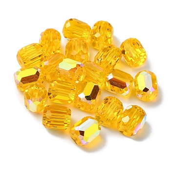 AB Color Plated Glass Beads, Faceted Barrel, Gold, 8.5x7.5mm, Hole: 1.4mm