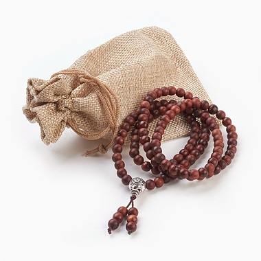 Four Loops Natural Sandalwood Beads Stretch Wrap Bracelets(BJEW-JB03812)-5