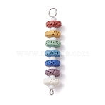 10Pcs Dyed Natural Lava Rock Connector Charms, 7 Colors Disc Links with Glass Seed Bead and Platinum Plated 304 Stainless Steel Double Loops, Colorful, 45x8mm, Hole: 1.5mm and 4mm(PALLOY-JF02546-03S)