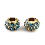 Brass Micro Pave Steel Blue Cubic Zirconia Beads, Rondelle, Rack Plating, Long-Lasting Plated, Cadmium Free & Lead Free, Real 18K Gold Plated, 8x6mm, Hole: 3mm(CU-CBAF17A-19G)