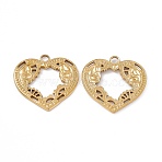 Ion Plating(IP) 304 Stainless Steel Pendants, Heart Charm, Real 18K Gold Plated, 24.5x25x1.5mm, Hole: 2.8mm(STAS-B031-02G)