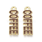 Alloy and Enamel Pendants, Word/COFFEE Charms, Golden, Camel, 22x7x1mm, Hole: 1.5mm(PALLOY-T093-09D-G)