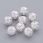 Brass Filigree Beads, Filigree Ball, Round, Silver Color Plated, 8mm in diameter, hole: about 0.8mm(EC121-S)