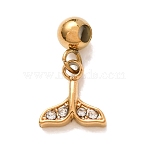 304 Stainless Steel Micro Pave Clear Cubic Zirconia Charms, with Silicone inside, Fishtail Charms, Golden, 13.5mm, Hole: 0.6mm(CU-CBAB6EC-10G-01)