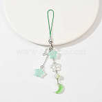 Alloy Wing with Glass Moon & Star Mobile Straps, with Polyester Cord, Platinum, Turquoise, 142mm(HJEW-YW00181-02)