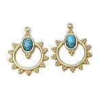Dyed Synthetic Turquoise Pendants, 303 Stainless Steel Sun Bezeled Charms, Ion Plating(IP), Golden, 22.5x17.5x3mm, Hole: 1.4mm(GG-CBA1E47-12G)