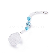 Faceted Crystal Glass Ball Chandelier Suncatchers Prisms, with Alloy Beads, Sky Blue, 190mm(AJEW-G025-A07)