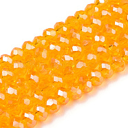 Electroplate Glass Beads Strands, Pearl Luster Plated, Faceted, Rondelle, Orange, 3x2mm, Hole: 0.8mm, about 145~150pcs/strand, 34~35cm(EGLA-A034-T2mm-A24)