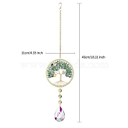Tree of Life Hanging Crystal Prisms Suncatcher with Natural Green Aventurine Chips, Chain Pendant Hanging Decor , Light Green, 460mm(PW-WG18722-02)