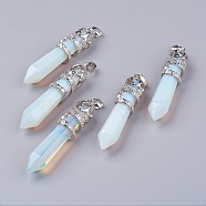 Opalite Big Pointed Pendants, with Alloy Findings, Faceted, Bullet, Platinum, 59~63x11~12mm, Hole: 4x7mm(G-G738-A-13)