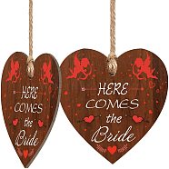 Heart with Word Wooden Hanging Plate, Decoration Accessories, Angel & Fairy Pattern, 100x100mm(HJEW-WH0037-013)