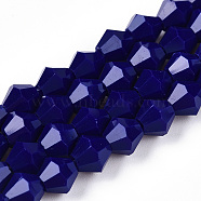 Opaque Solid Color Imitation Jade Glass Beads Strands, Faceted, Bicone, Dark Blue, 6x6mm, Hole: 1mm, about 45~47pcs/strand, 9.65~9.84 inch(24.5~25cm)(EGLA-A039-P6mm-D10)