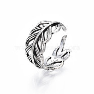 Alloy Leaf Wrap Open Cuff Ring for Women, Cadmium Free & Lead Free, Antique Silver, US Size 6 3/4(17.1mm)(RJEW-T009-30AS)