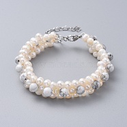 Natural Howlite Beads Bracelets, with Natural Pearl Beads, 304 Stainless Steel Lobster Claw Clasps and Kraft Paper Cardboard Jewelry Boxes, 7-1/2 inch(19cm)(BJEW-JB04604-03)