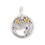 Luminous 925 Sterling Silver Rhinestone Constellation Charms, Glow in the Dark Enamel Constellation Charms with Oval Jump Rings, Antique Silver, Libra, 11.5x2mm, Hole: 4x5mm(STER-H114-01AS-010)