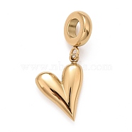 304 Stainless Steel European Dangle Charms, Large Hole Pendants, Heart, Real 18K Gold Plated, 27mm, Hole: 5mm, Heart: 16x12.5x3.5mm(X-STAS-I194-16G)