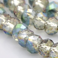 Half Rainbow Plated Faceted Rondelle Electroplate Glass Beads Strands, Clear, 6x4mm, Hole: 1mm, about 85pcs/strand, 16 inch(GLAA-A024D-HR01)