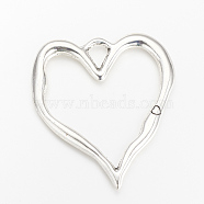 Tibetan Style Alloy Big Pendants, Hollow Heart, Cadmium Free & Lead Free, Antique Silver, 76x67x3.5mm, Hole: 9x11.5mm(X-TIBE-S303-41AS-RS)