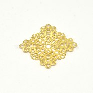 Brass Filigree Joiners, Rhombus, Golden, 33x33x2mm(KK-E710-66G)