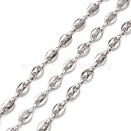 304 Stainless Steel Coffee Bean Chains, with Spool, Unwelded, Stainless Steel Color, 7.3x5.2x1.4mm, about 32.8 Feet(10m)/roll(CHS-N002-01P)