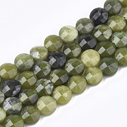 Natural Canadian Jade Beads Strands, Faceted, Flat Round, 6.5~7x4mm, Hole: 1mm, about 58pcs/strand, 14.7 inch~14.9 inch(G-T108-45)