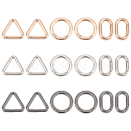 WADORN 18Pcs 9 Styles Alloy Spring Gate Rings, Oval & Ring & Triangle Shape, Mixed Color, 5 Gauge, 31.5~35x21x4.5mm, Inner Diameter: 25~26x12mm, 2pcs/style(FIND-WR0007-93)