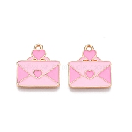 Valentine's Day Theme Alloy Enamel Pendants, Lead Free & Cadmium Free, Golden, Envelope Charm, Pink, 22x20x1.2mm, Hole: 1.8mm(ENAM-T020-50J-02)