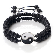 Black and White Yin Yang Natural Howlite Braided Bracelets, Valentine's Day Adjustable Bracelets for Women Men(NA9786-3)