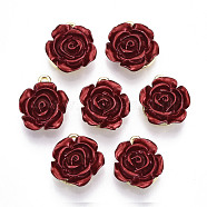 Rack Plating Alloy Pendants, with ABS Plastic, Cadmium Free & Lead Free, Rose Flower, Dark Red, Light Gold, 15~18x14.5x8mm, Hole: 1.5mm(PALLOY-S132-137-RS)