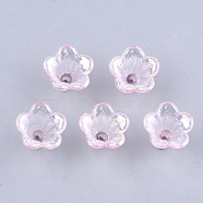 Transparent Acrylic Bead Caps, Trumpet Flower Beads, AB Color, 5-Petal, Flower, Pink, 10x14x13.5mm, Hole: 1.6mm, about 1370pcs/500g(TACR-T007-04D)