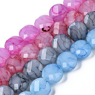 Opaque Baking Painted Crackle Glass Beads Strands, Flat Round, Faceted, Mixed Color, 8x5mm, Hole: 1.2mm, about 51pcs/strand, 15.47 inch~5.67 inch(39.3cm~39.8cm)(EGLA-T008-19)