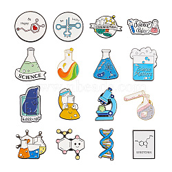 16Pcs 16 Style Chemistry Science Alloy Enamel Brooches Set, Enamel Pin for Student Teacher Women, Gunmetal & Golden, Mixed Color, 13~28x12~30x9.5~11mm, 1pc/syle(JEWB-YS0001-01)