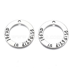 Tibetan Style Alloy Pendants, Cadmium Free & Lead Free, Ring with Words Angel In Disguise, Antique Silver, 29.5x1.5mm, Hole: 2mm, about 300pcs/1000g(TIBEP-N008-176)