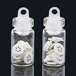 Handmade Polymer Clay Nail Art Decoration Accessories, with Glass Wishing Bottle and CCB Plastic Bottle Stopper, Fruits, White, 4~8x4~8x0.1~2mm, about bottle: 27.5x11mm, hole: 3mm(X-MRMJ-N032-36)