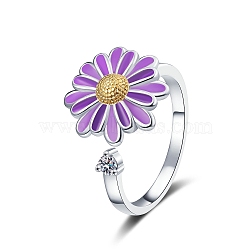 Rotatable Brass Rhinestone Cuff Rings, Flower, Violet, US Size 8(18.1mm)(PW-WG94E68-01)