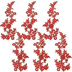 6Pcs Cloth Clothing Patches, Peony, Red, 282x110x1.5mm(DIY-GF0012-98D)