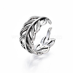Alloy Leaf Wrap Open Cuff Ring for Women, Cadmium Free & Lead Free, Antique Silver, US Size 6 3/4(17.1mm)(RJEW-T009-30AS)