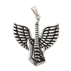Titanium Steel Pendants, Guitar with Wing Charm, Antique Silver, 48x42.5x5.5mm, Hole: 9x4.5mm(STAS-Z045-02B-AS)