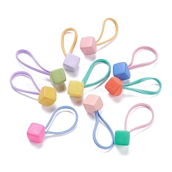 Rubber Elastic Hair Ties, with Square Acrylic Findings, Mixed Color, 53mm, Inner Diameter: 26mm, 10pcs/box(OHAR-Z002-01)