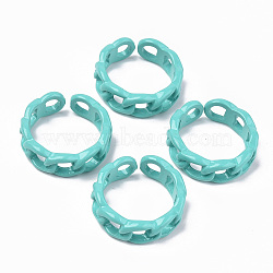 Spray Painted Alloy Cuff Rings, Open Rings, Cadmium Free & Lead Free, Curb Chain Shape, Turquoise, US Size 7 1/4(17.5mm)(X-RJEW-T011-29F-RS)