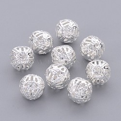 Brass Filigree Beads, Filigree Ball, Round, Silver Color Plated, 8mm in diameter, hole: about 0.8mm(EC121-S)