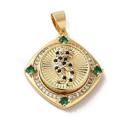 Brass Micro Pave Cubic Zirconia Pendants, Rotatable Anti-Anxiety Pendants, Real 18K Gold Plated, Leopard Head, Rhombus, 25x23x6.5mm, Hole: 6.5x4mm(KK-R162-086A-G)