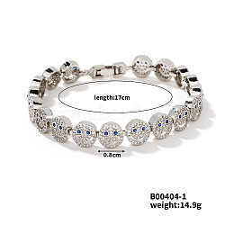 Fashionable Face Brass Rhinestone Link Chain Bracelets, Tennis Bracelet for Women, Crystal, 6-3/4 inch(17cm)(NU8001-1)