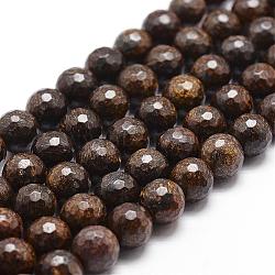 Natural Bronzite Beads Strands, Faceted, Round, 8mm, Hole: 1mm, about 50pcs/strand, 14.9 inch~15.1 inch(G-D840-18-8mm)