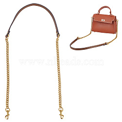 PU Leather Bag Handles, with Alloy Curb Chain & Swivel Eye Bolt Snap Hook, Golden, 121x1.3cm(PURS-WH0005-64G)