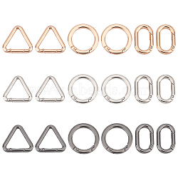 WADORN 18Pcs 9 Styles Alloy Spring Gate Rings, Oval & Ring & Triangle Shape, Mixed Color, 5 Gauge, 31.5~35x21x4.5mm, Inner Diameter: 25~26x12mm, 2pcs/style(FIND-WR0007-93)